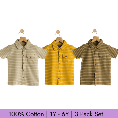 Boys Cotton Strips Shirt Pack of 3 Soft & Breathable 100% Cotton