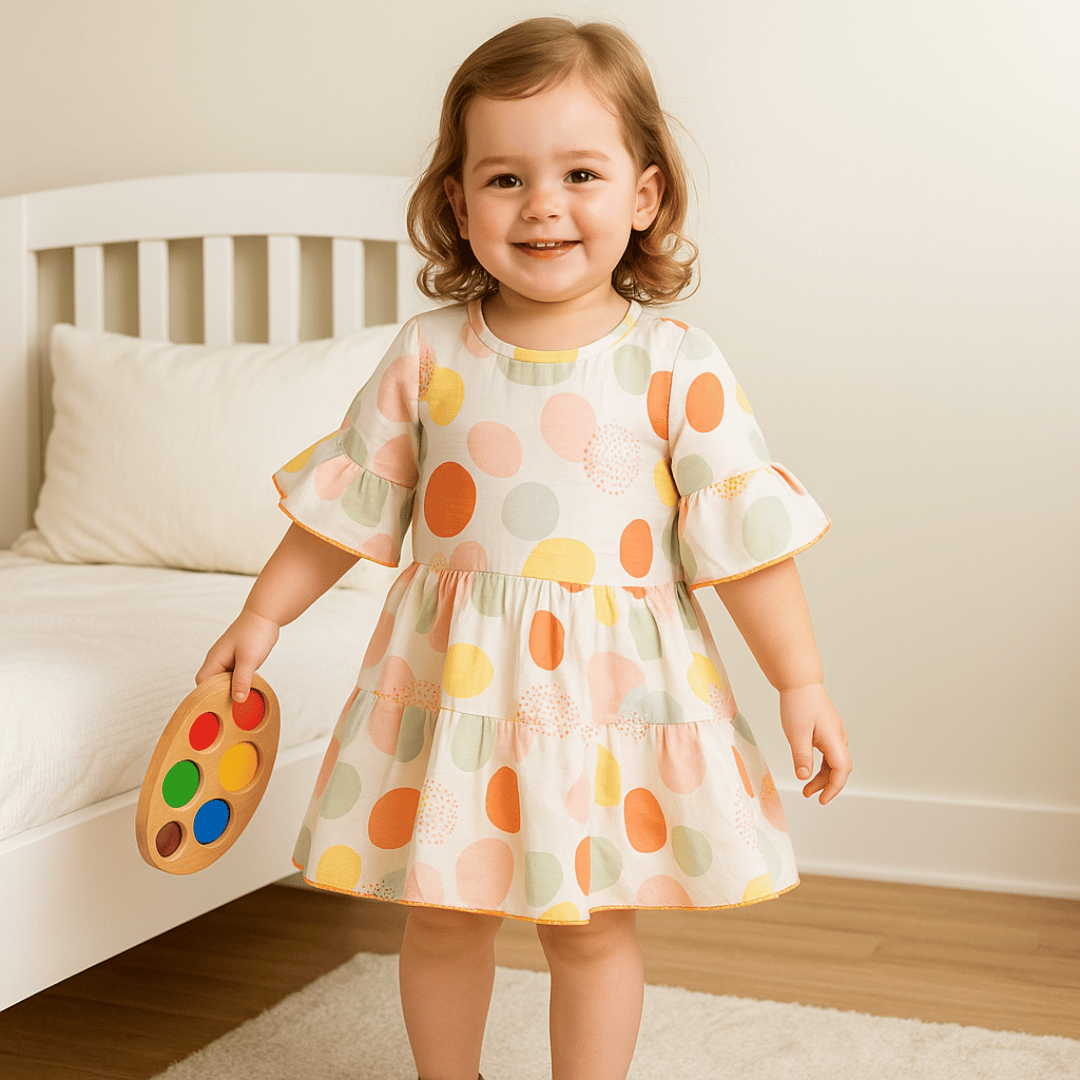Todlery Full-sleeve Girls Frock | Polka print | 100% Cotton