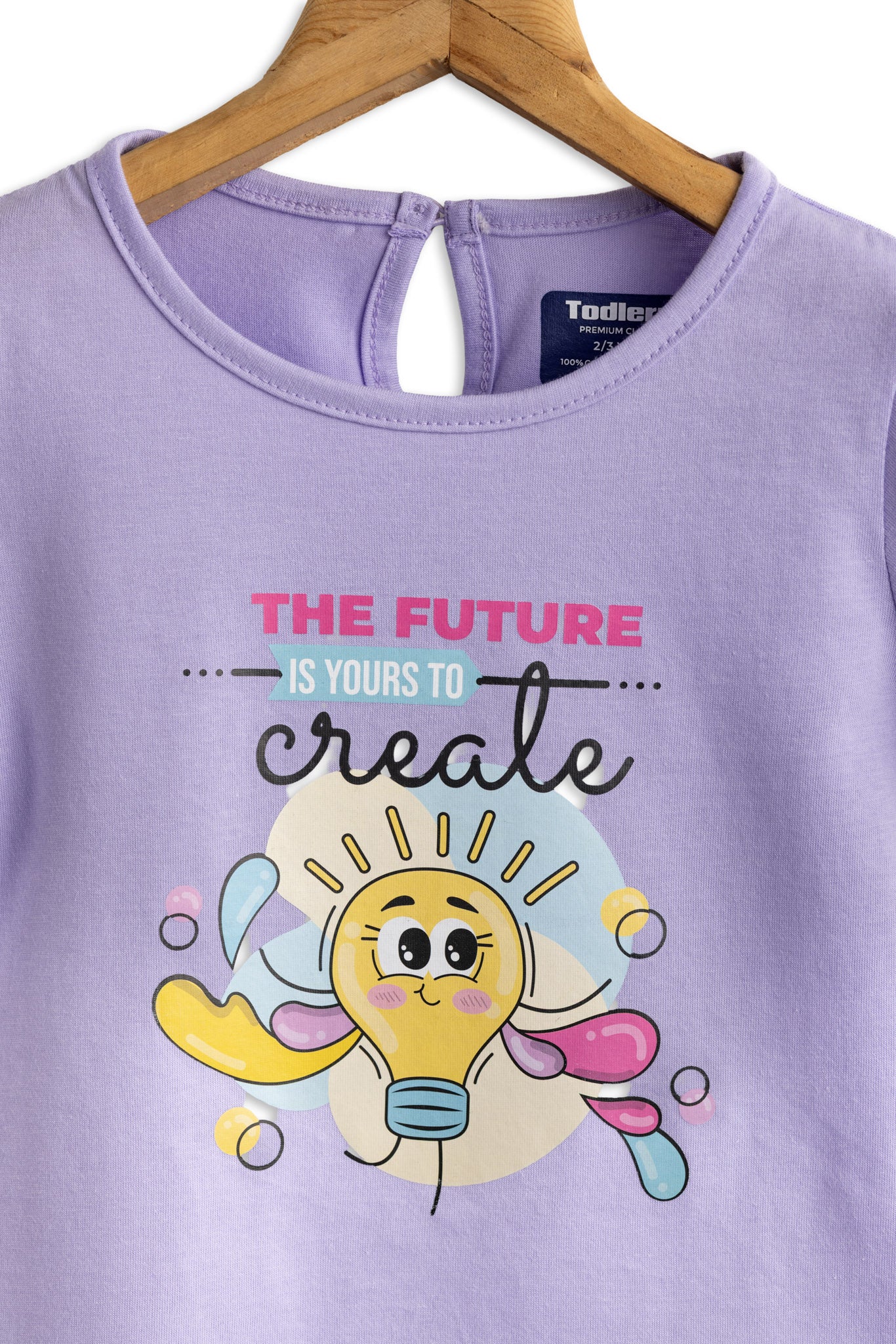 Todlerry Girls Cotton T-Shirt | lavender Bulb Print | Soft & Breathable | 100% Cotton