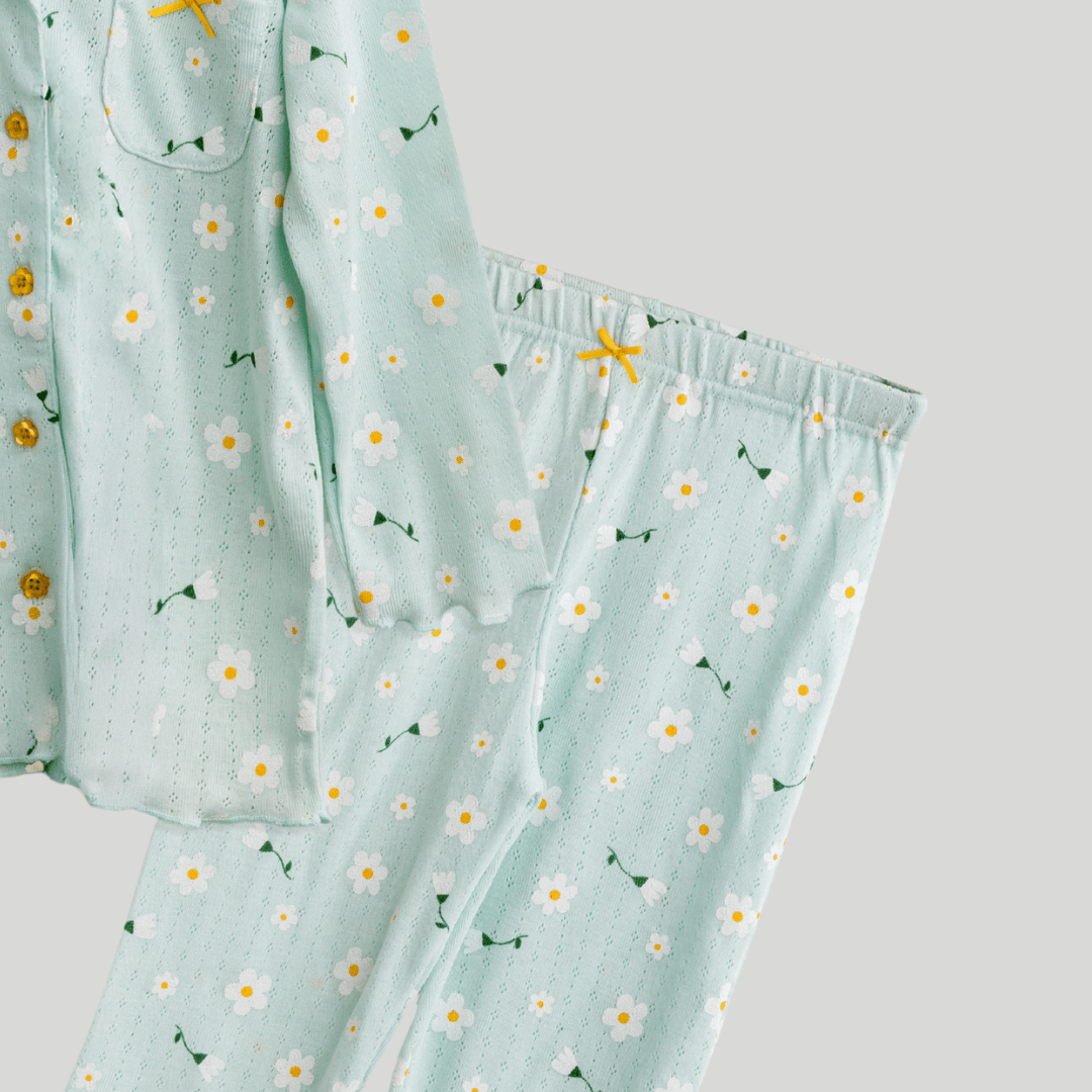 Todlerry Girls Night Suit | Aqua | Soft & Breathable | 100% Cotton