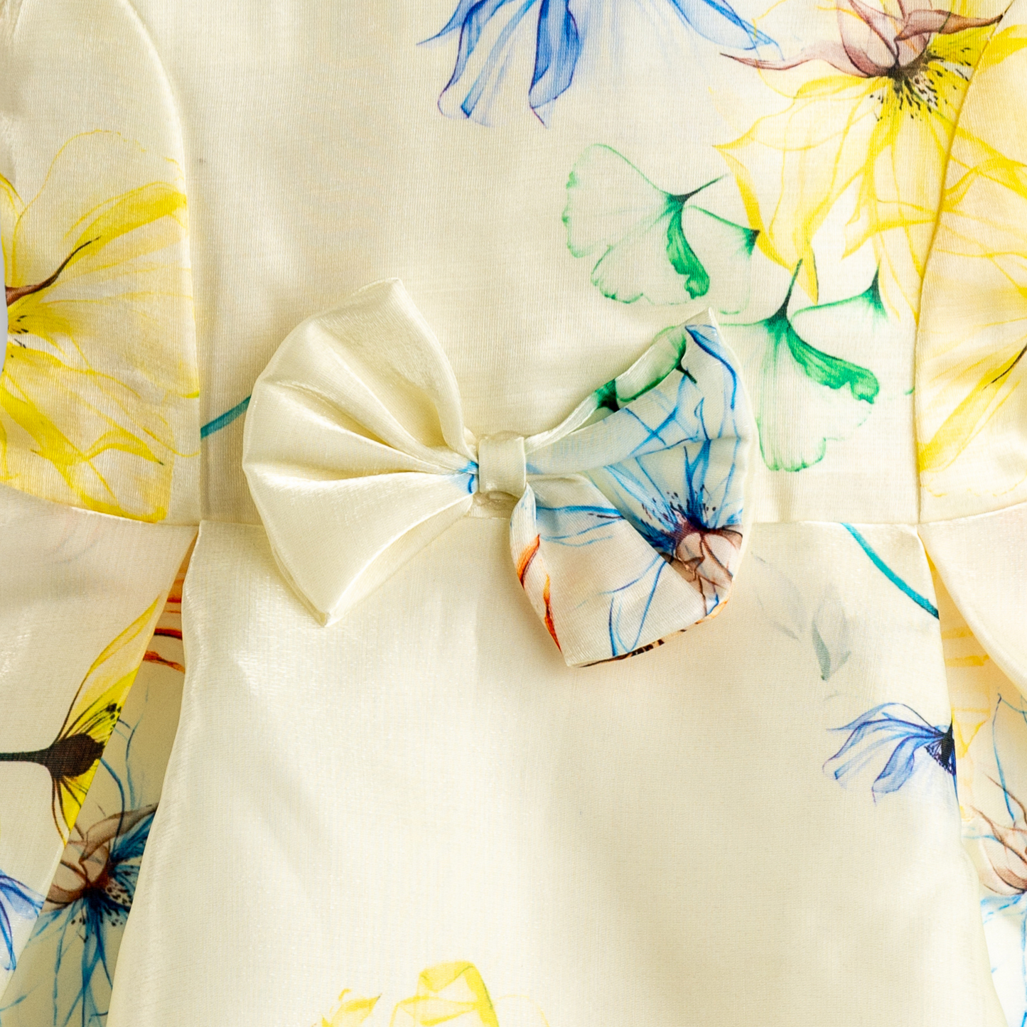 Todlerry Sleeveless Frock with bow | Floral Yellow Print| 100% Cotton