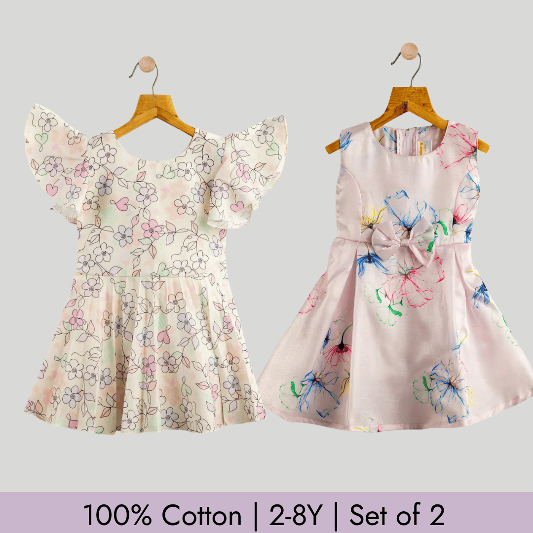 Todlerry Girls Frock | Pack of 2 |Soft & Breathable | 100% Cotton