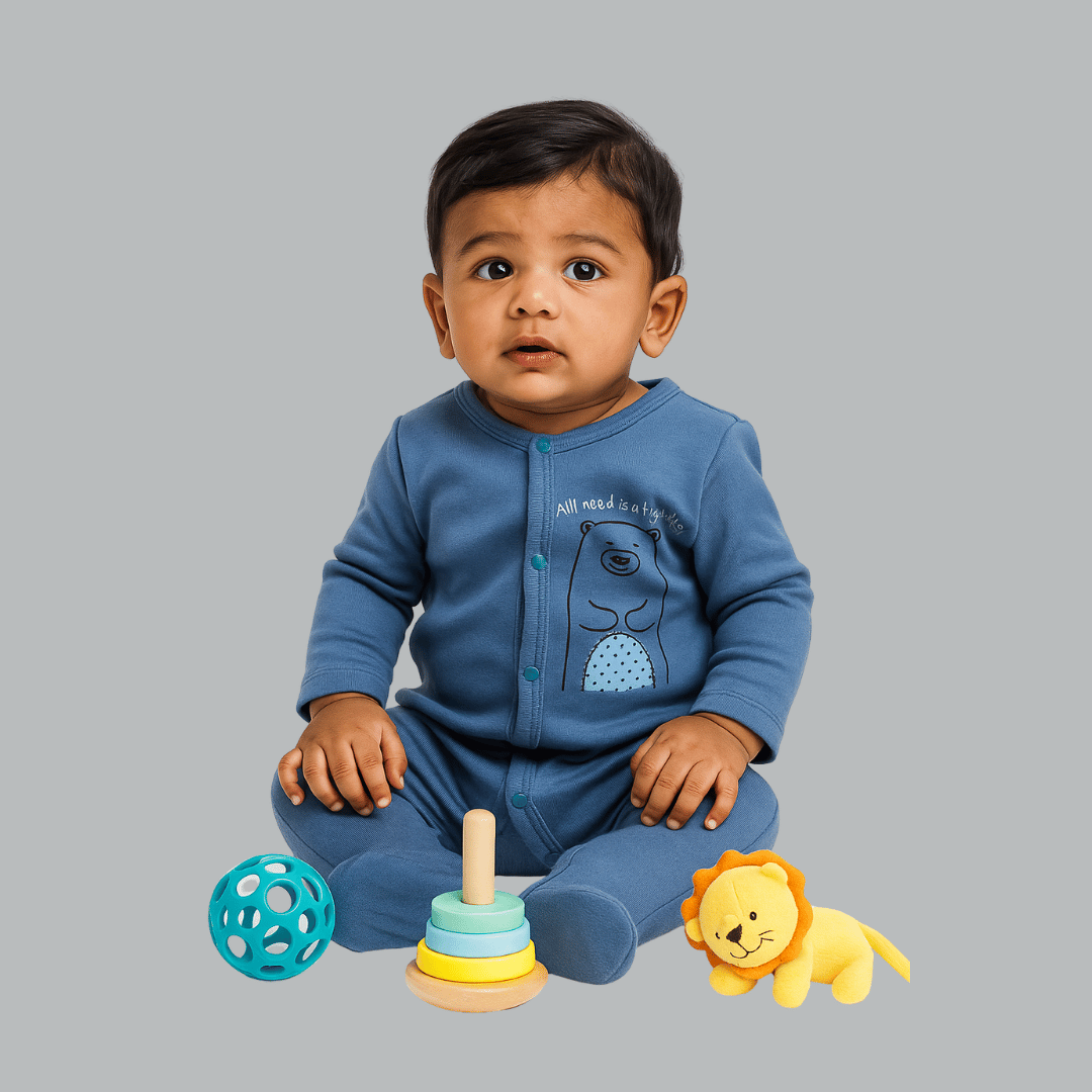 Blue Rompers for Kids | Set of 3 | 100% Cotton
