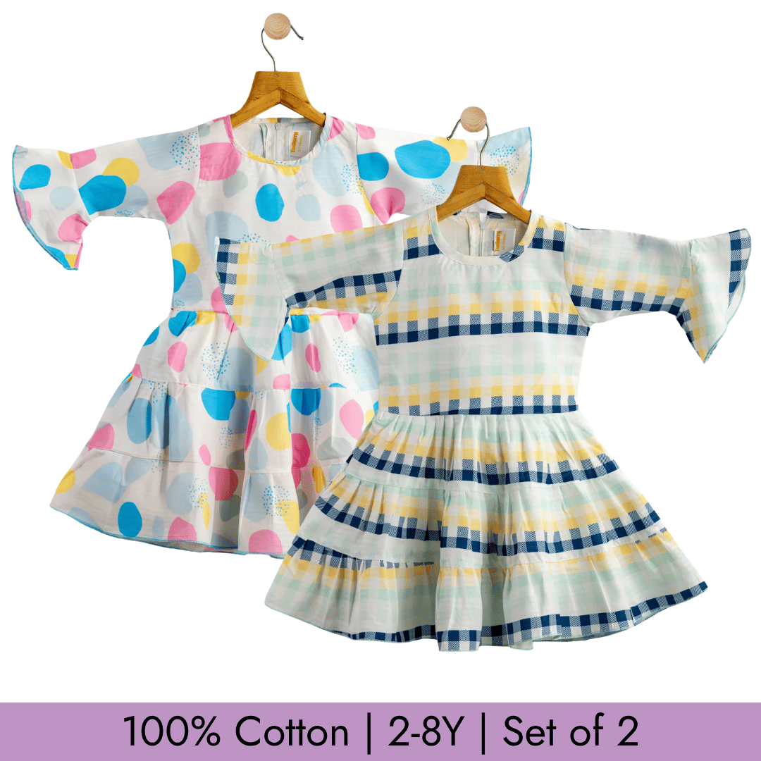 Todlerry Girls Frock | Pack of 2 |Soft & Breathable | 100% Cotton
