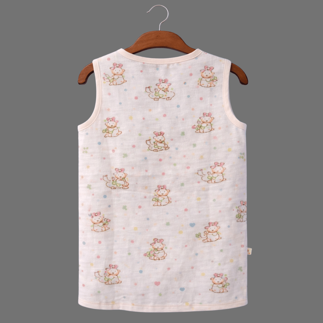 Unisex Soft Cotton Sleeveless Pink Bunny Jhabla for Babies