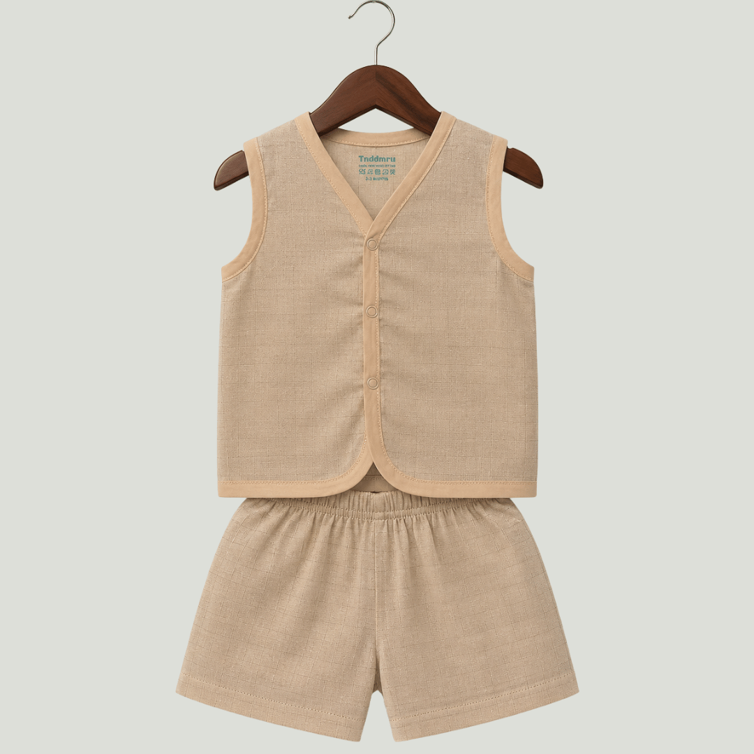 Soft Cotton Baby Apricot Colour Jhabla & Shorts Set