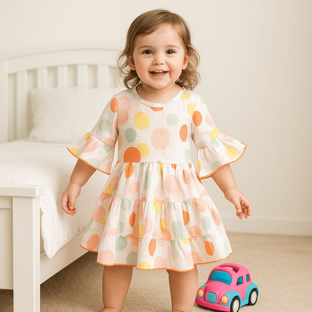 Todlery Full-sleeve Girls Frock | Polka print | 100% Cotton