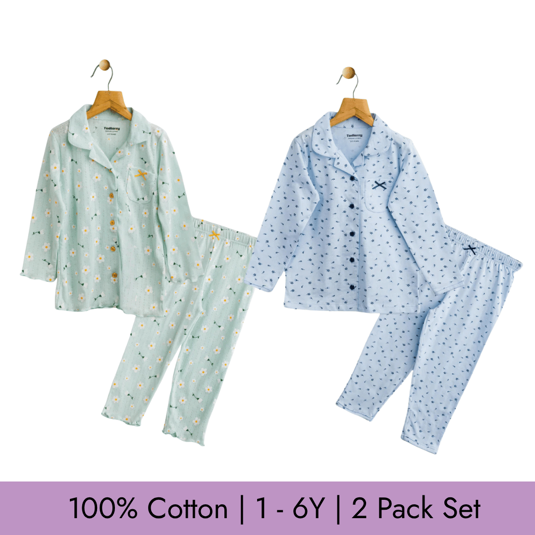 Todlerry Girls Night Suit | Set of 2 | Soft & Breathable | 100% Cotton