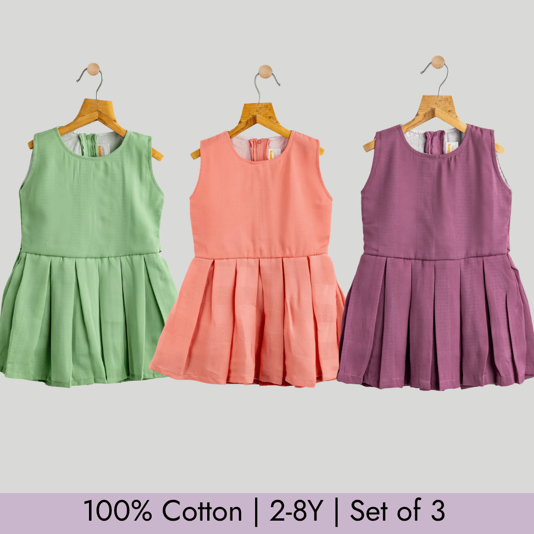Todlerry Girls Frock | Pack of 3 |Soft & Breathable | 100% Cotton