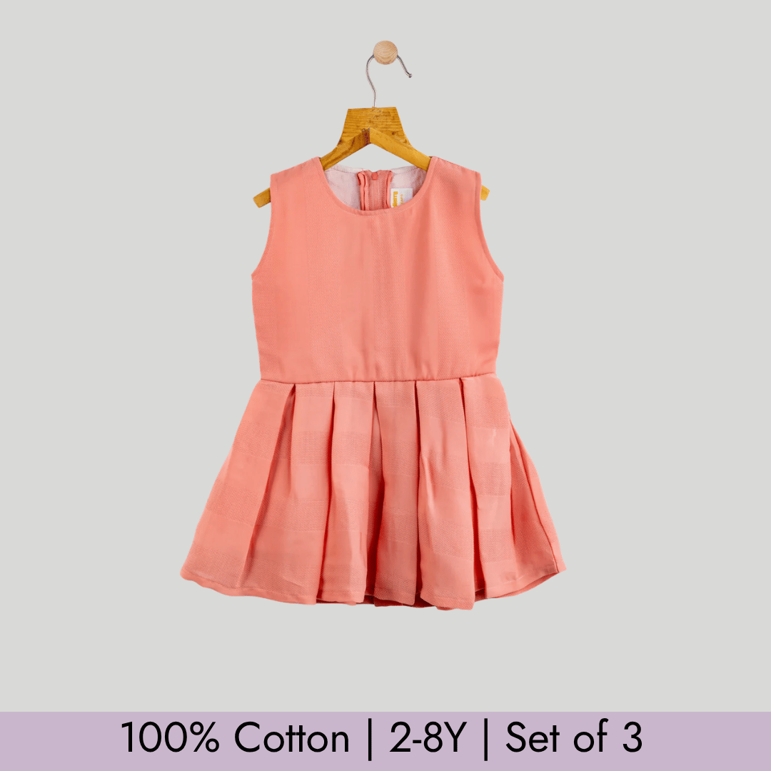 Todlerry Girls Frock | Pack of 3 |Soft & Breathable | 100% Cotton