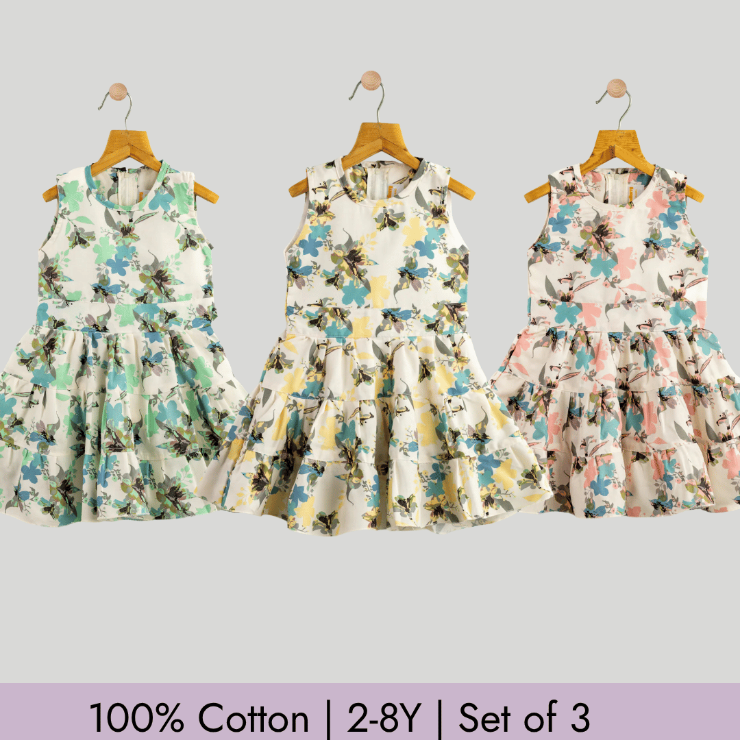 Todlerry Girls Frock | Pack of 3 |Soft & Breathable | 100% Cotton