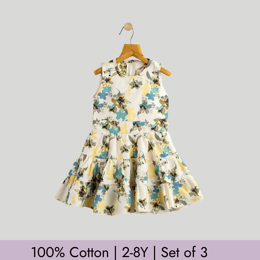 Todlerry Girls Frock | Pack of 3 |Soft & Breathable | 100% Cotton