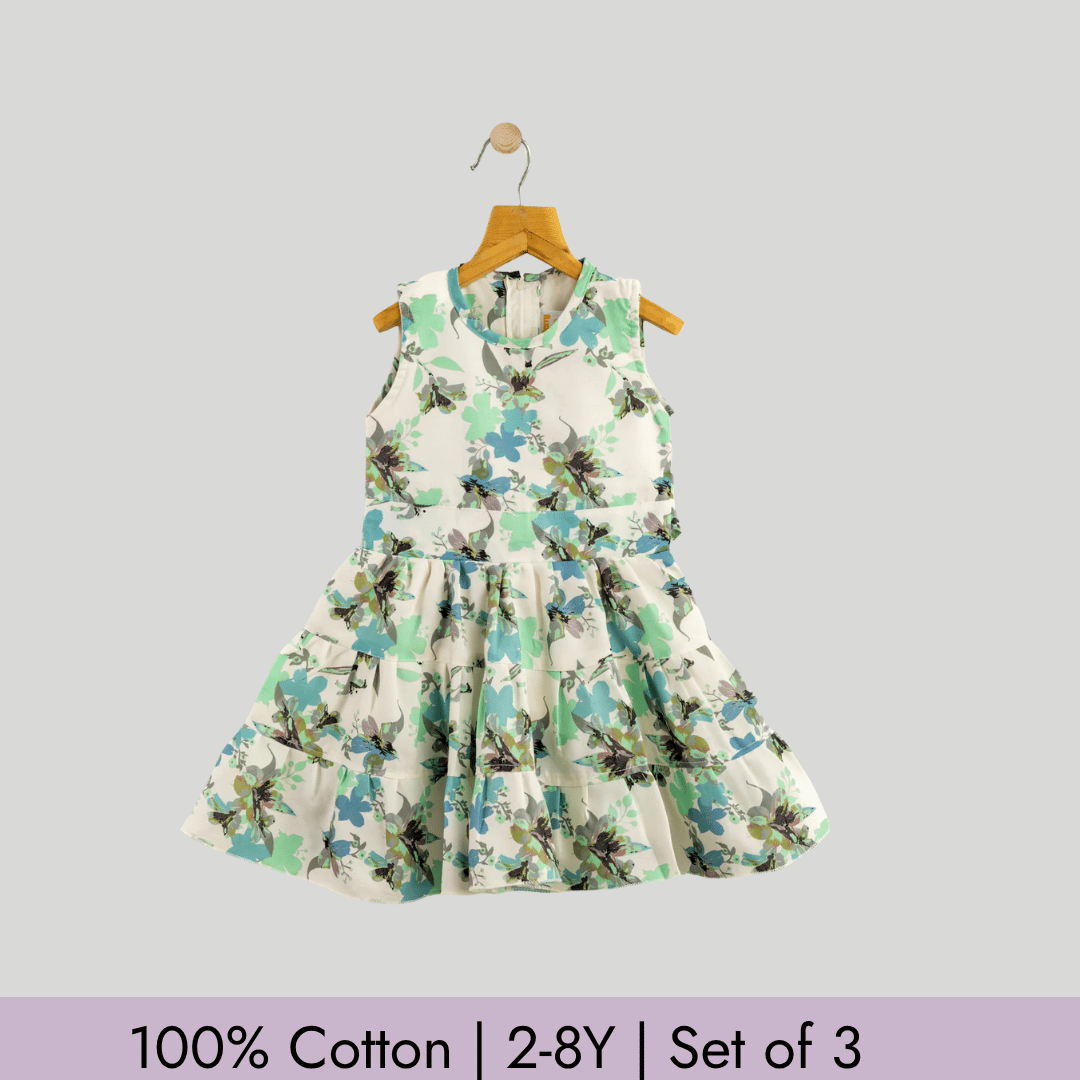 Todlerry Girls Frock | Pack of 3 |Soft & Breathable | 100% Cotton
