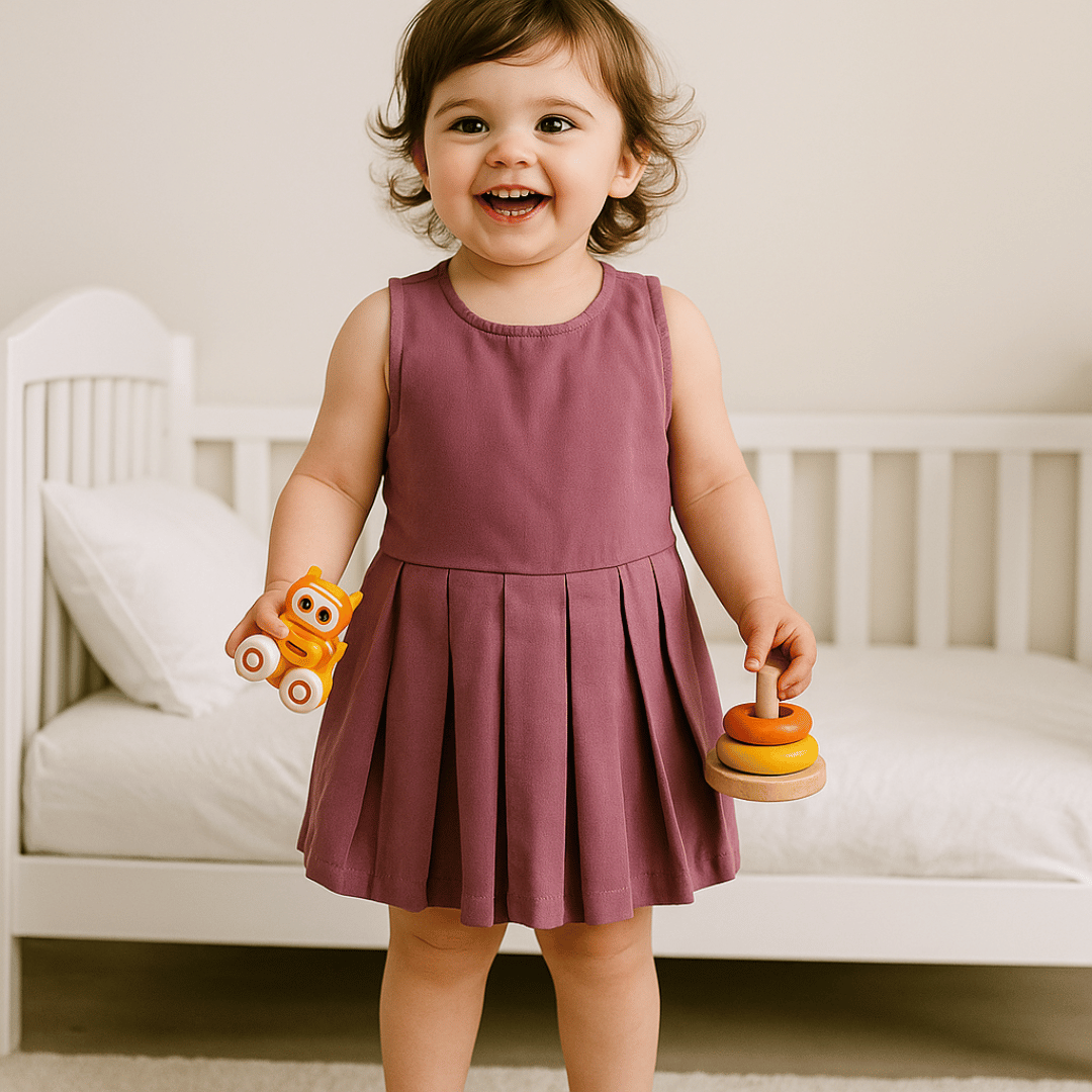 Todlerry Half-sleeve Girls Frock | Solid Pink, Peach, Green| 100% Cotton