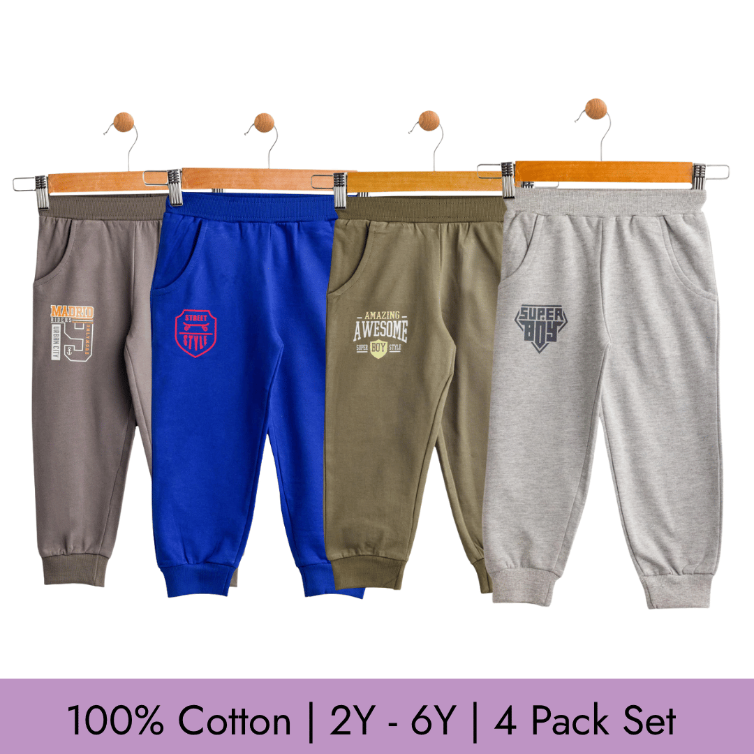 Todlerry Baby Joggers | logo Print | Pack of 4 |Soft & Breathable | 100% Cotton