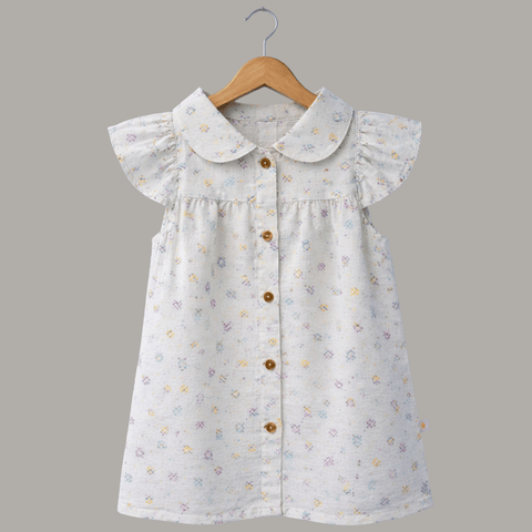 Cotton Mini Bloom Collar Neck Frock