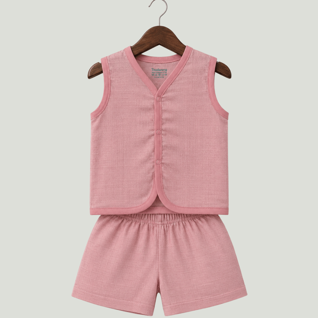 Soft Cotton Pink Colour Baby Jhabla & Shorts Set