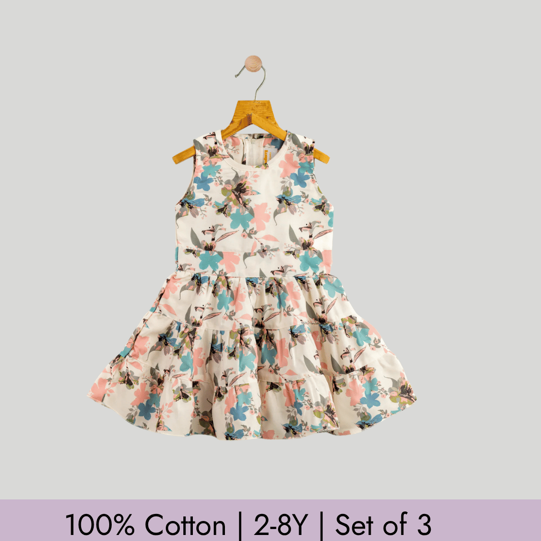 Todlerry Girls Frock | Pack of 3 |Soft & Breathable | 100% Cotton
