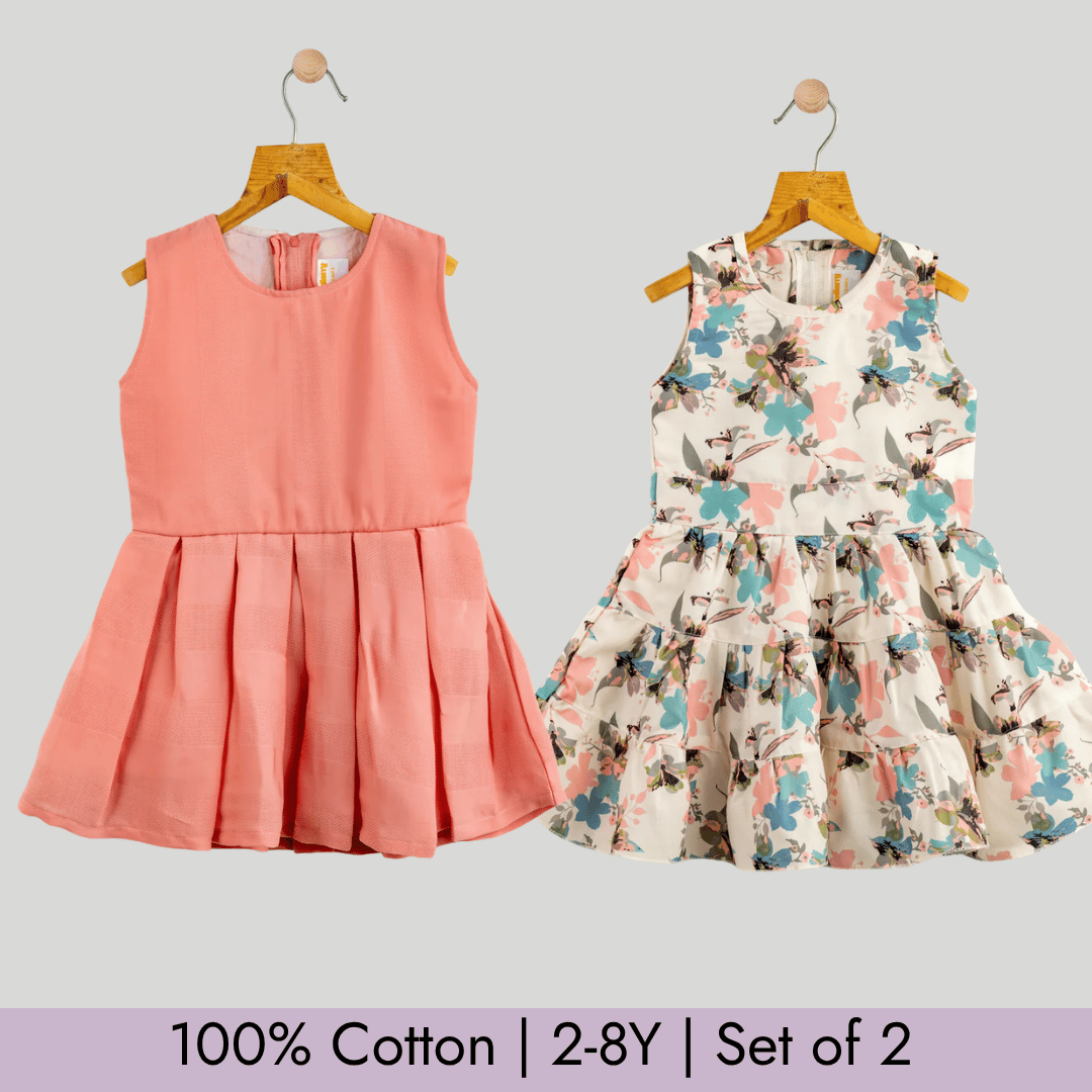 Todlerry Girls Frock | Pack of 2 |Soft & Breathable | 100% Cotton