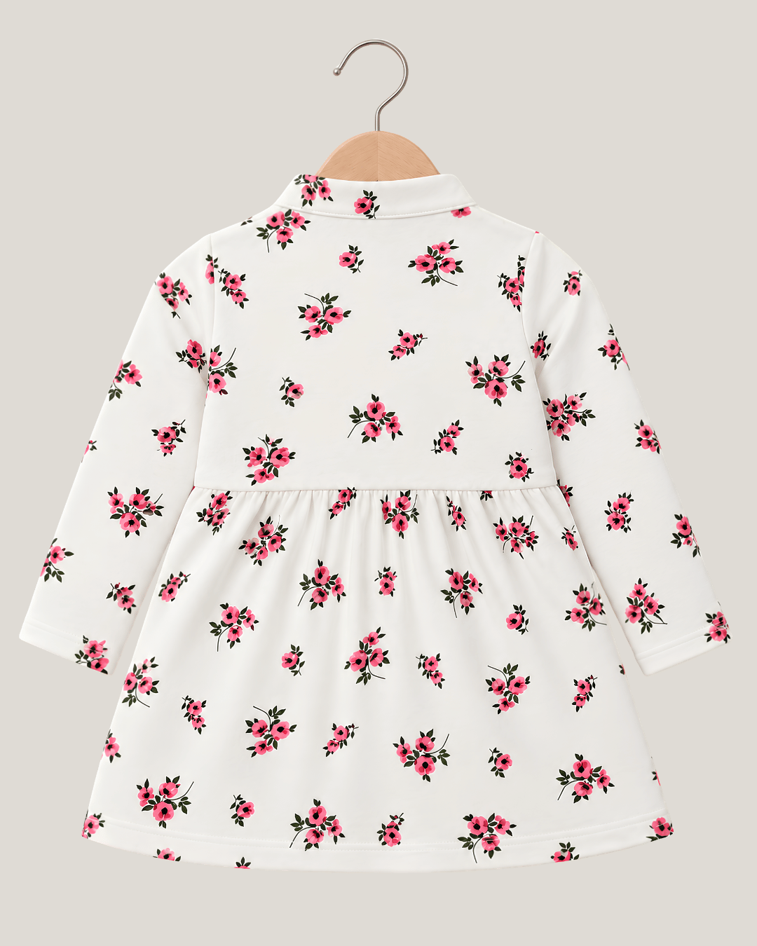 Todlerry Girls Mandarin Collar Printed Warm Fleece Frock
