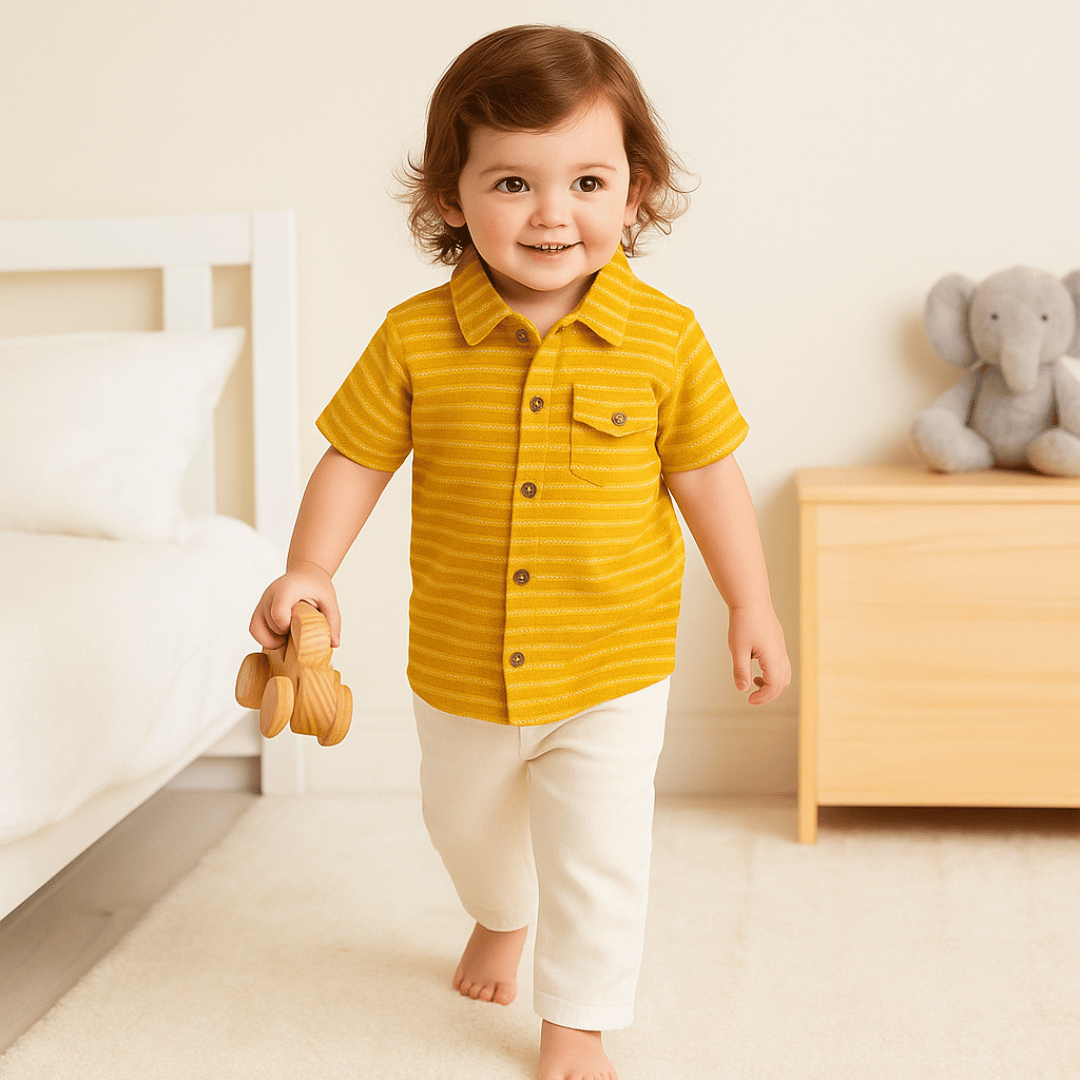 Boys Cotton Shirt Yellow Strips Soft & Breathable 100% Cotton