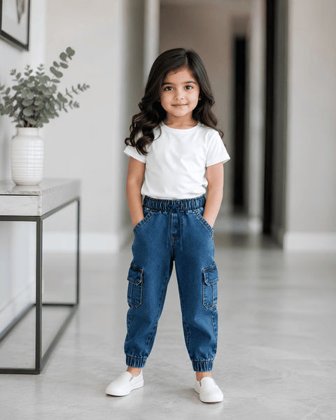 Classic Comfort Fit Kids Blue Denim Joggers