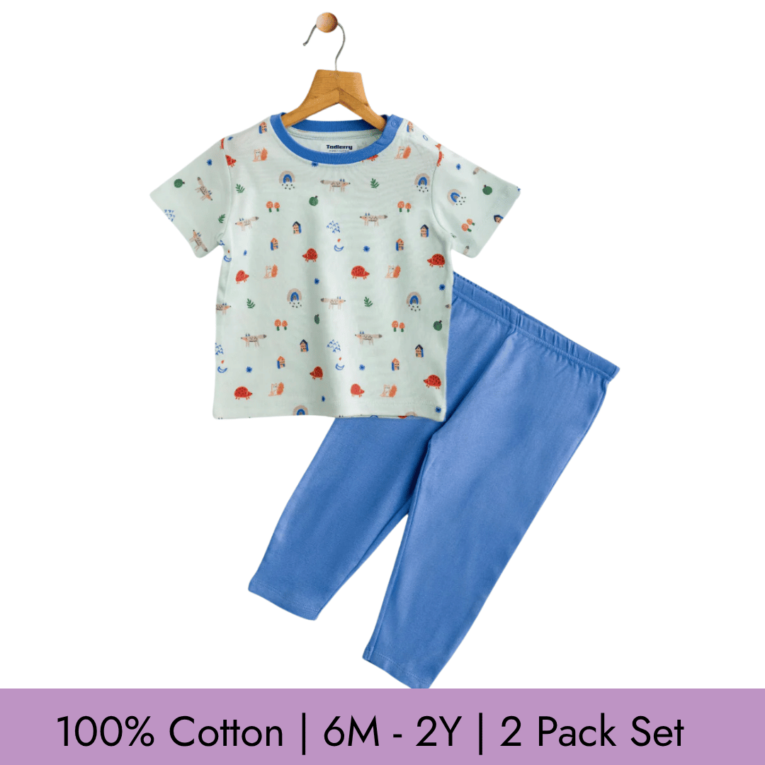 Todlerry Unisex Pajama set | Set of 2 | Soft & Breathable | 100% Cotton