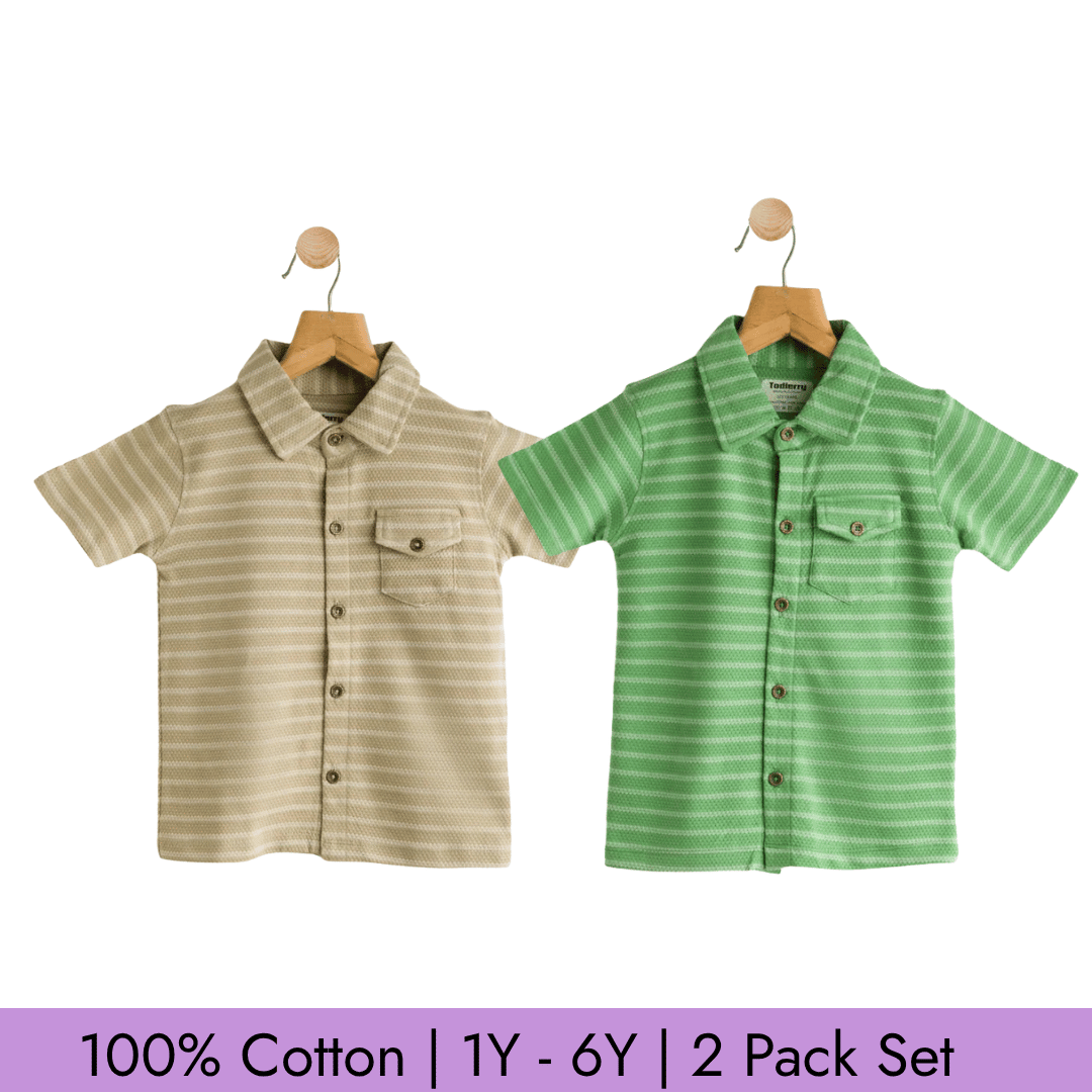 Todlerry Boys Cotton Strips Shirt | Pack of 2 |Soft & Breathable | 100% Cotton