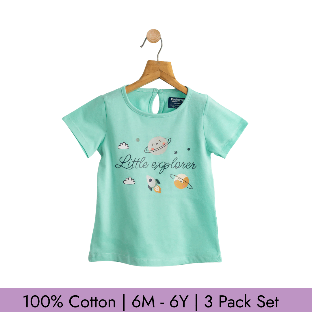Todlerry Girls T-shirts | Pack of 3 |Soft & Breathable | 100% Cotton