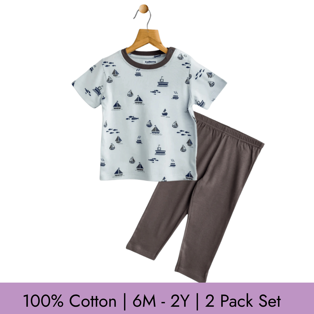 Todlerry Unisex Pajama set | Set of 2 | Soft & Breathable | 100% Cotton