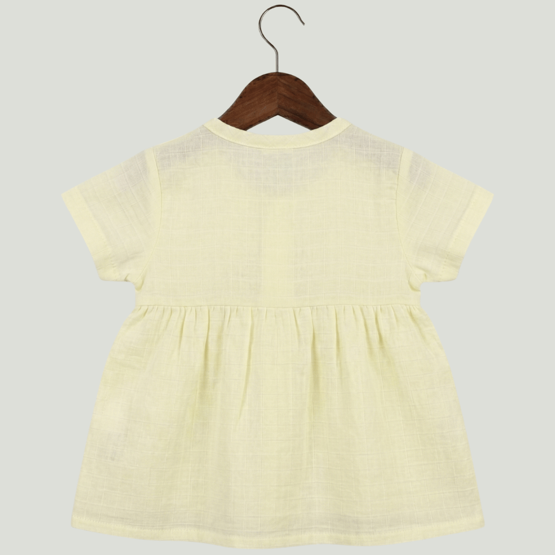 Premium Light Yellow Muslin Half Sleeve Frock – 100% Organic Cotton Baby Dress