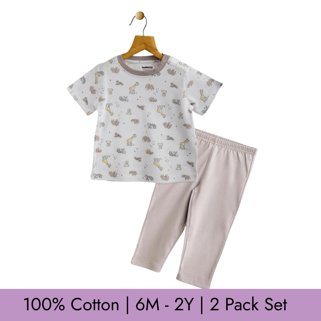 Todlerry Unisex Pajama set | Set of 2 | Soft & Breathable | 100% Cotton