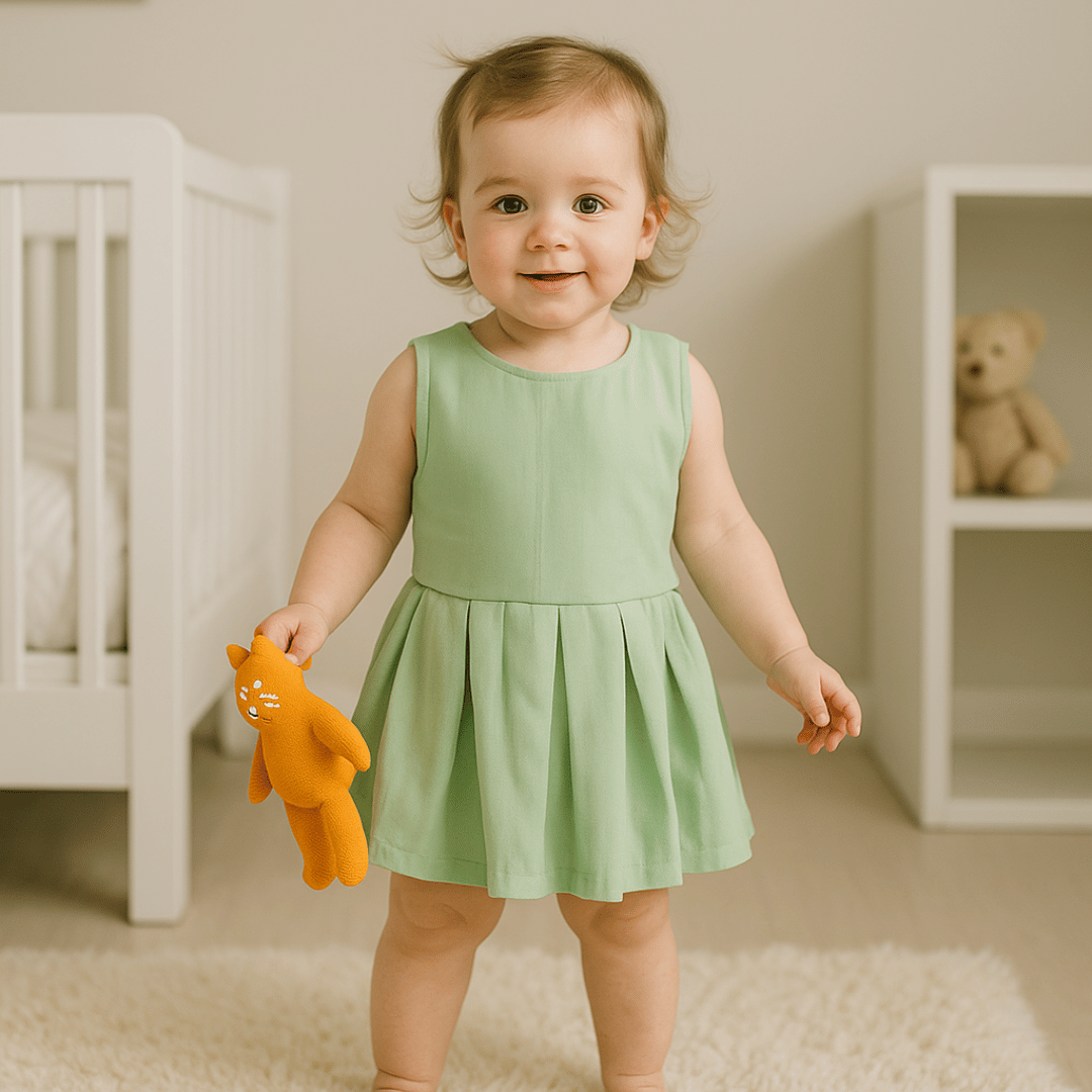 Todlerry Half-sleeve Girls Frock | Solid Pink, Peach, Green| 100% Cotton