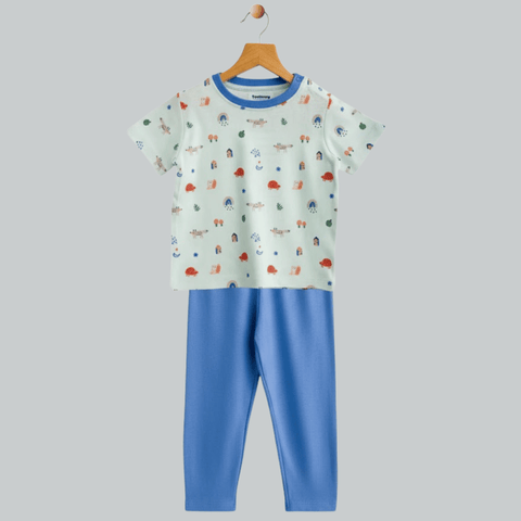 Unisex Pajama set Blue & Light green Soft & Breathable 100% Cotton