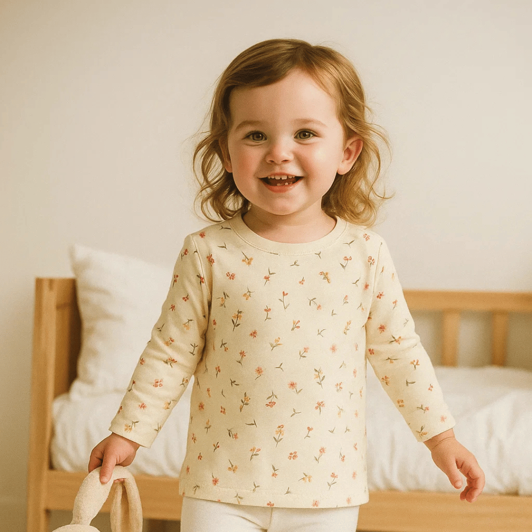 Todlerry Girls Cotton T-Shirt | White Cute Floral | Soft & Breathable | 100% Cotton