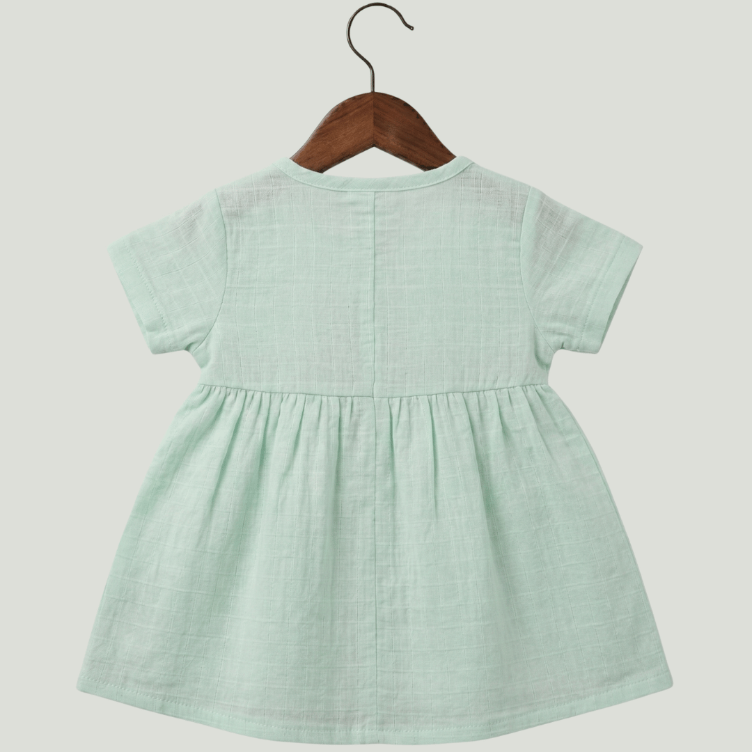 Premium Mint Muslin Half Sleeve Frock – 100% Organic Cotton Baby Dress