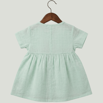 Premium Mint Muslin Half Sleeve Frock – 100% Organic Cotton Baby Dress