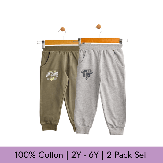 Todlerry Baby Joggers | logo Print | Pack of 2 |Soft & Breathable | 100% Cotton