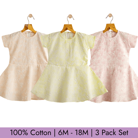 Todlerry Girls Frock | Pack of 3 |Soft & Breathable | 100% Cotton