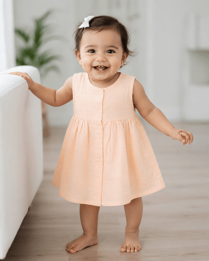 Premium Apricot Muslin Sleeveless Frock – 100% Organic Cotton Baby Dress