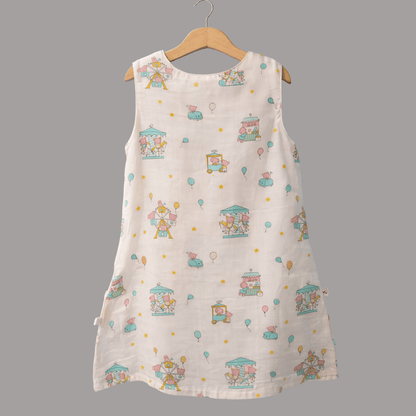 Soft Cotton Sleeveless Frock with Cute Shoulder Buttons