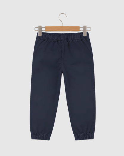 Kids Navy Blue Pull-On Cotton Pants | Boys Jogger Style Chinos