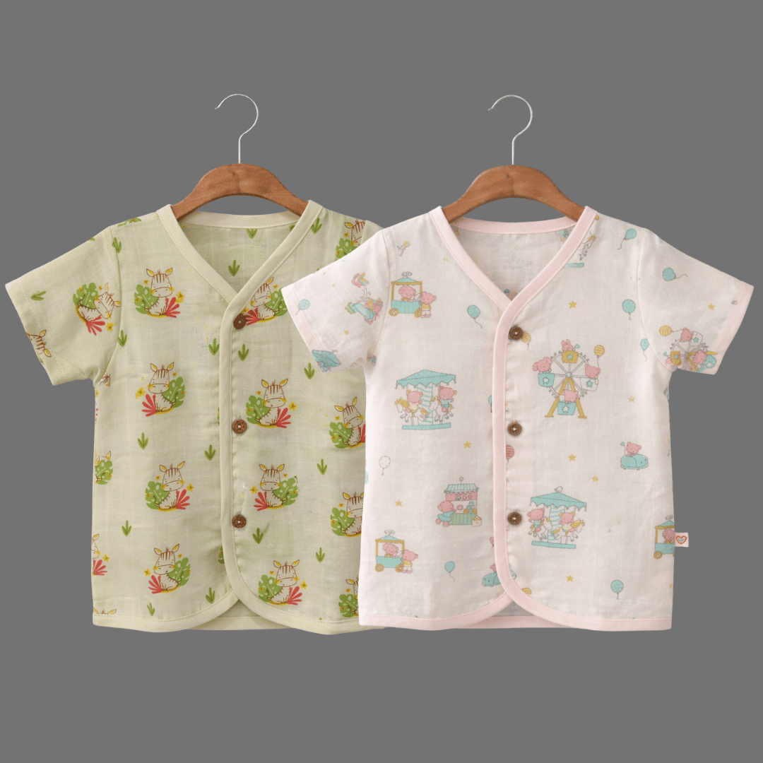 Unisex Comfy Cotton Set of 2 Jhabla With Soft Short Sleeve Button-Up