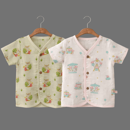 Unisex Comfy Cotton Set of 2 Jhabla With Soft Short Sleeve Button-Up