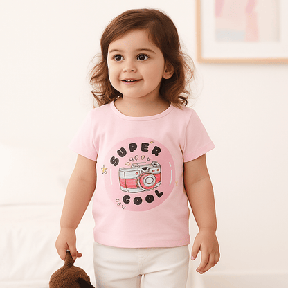 Girls Cotton T-Shirt Pink Supper Cool Print Soft & Breathable 100% Cotton