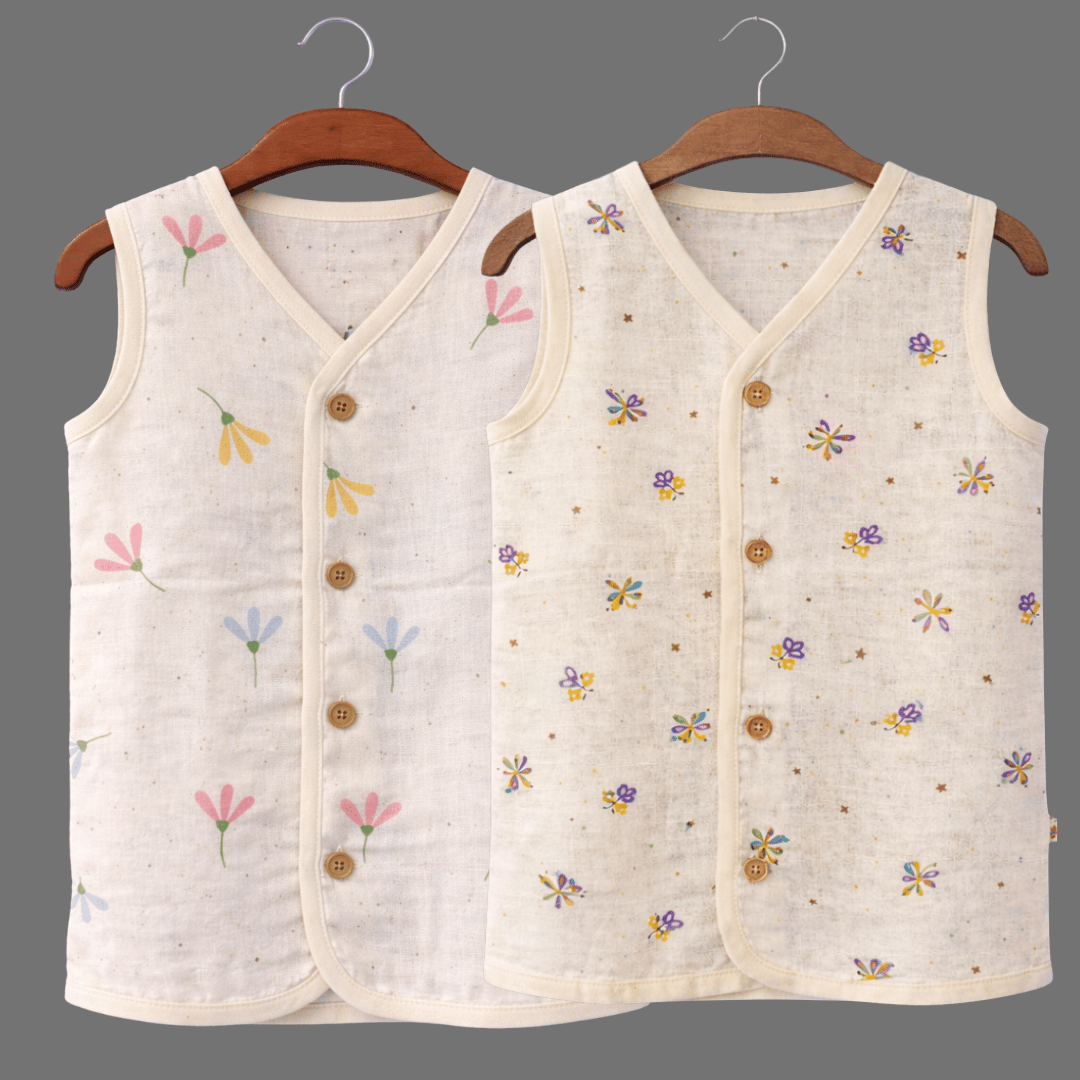 Unisex Soft Cotton Sleeveless Jhabla for Babies Combo sets