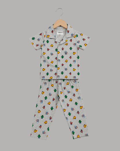 Todlerry Kids Superhero Cotton Button-Down Pajama Night suite Co-ord sets