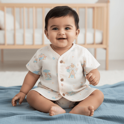 Unisex Comfy Cotton Jhabla With Soft Short Sleeve Button-Up