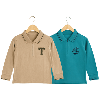 Boys Set of 2 Cotton Polo T-Shirt Soft & Breathable 100% Cotton