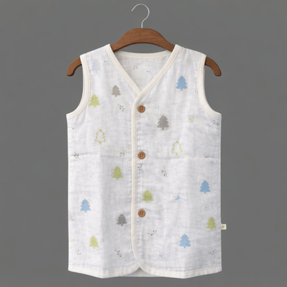 Unisex Soft Cotton Sleeveless Forest Trees Jhabla for Babies